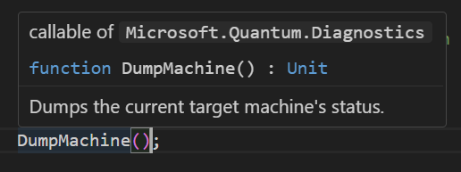 Captura de tela dos detalhes que aparecem quando você passa o mouse sobre a operação 'H' no Visual Studio Code.