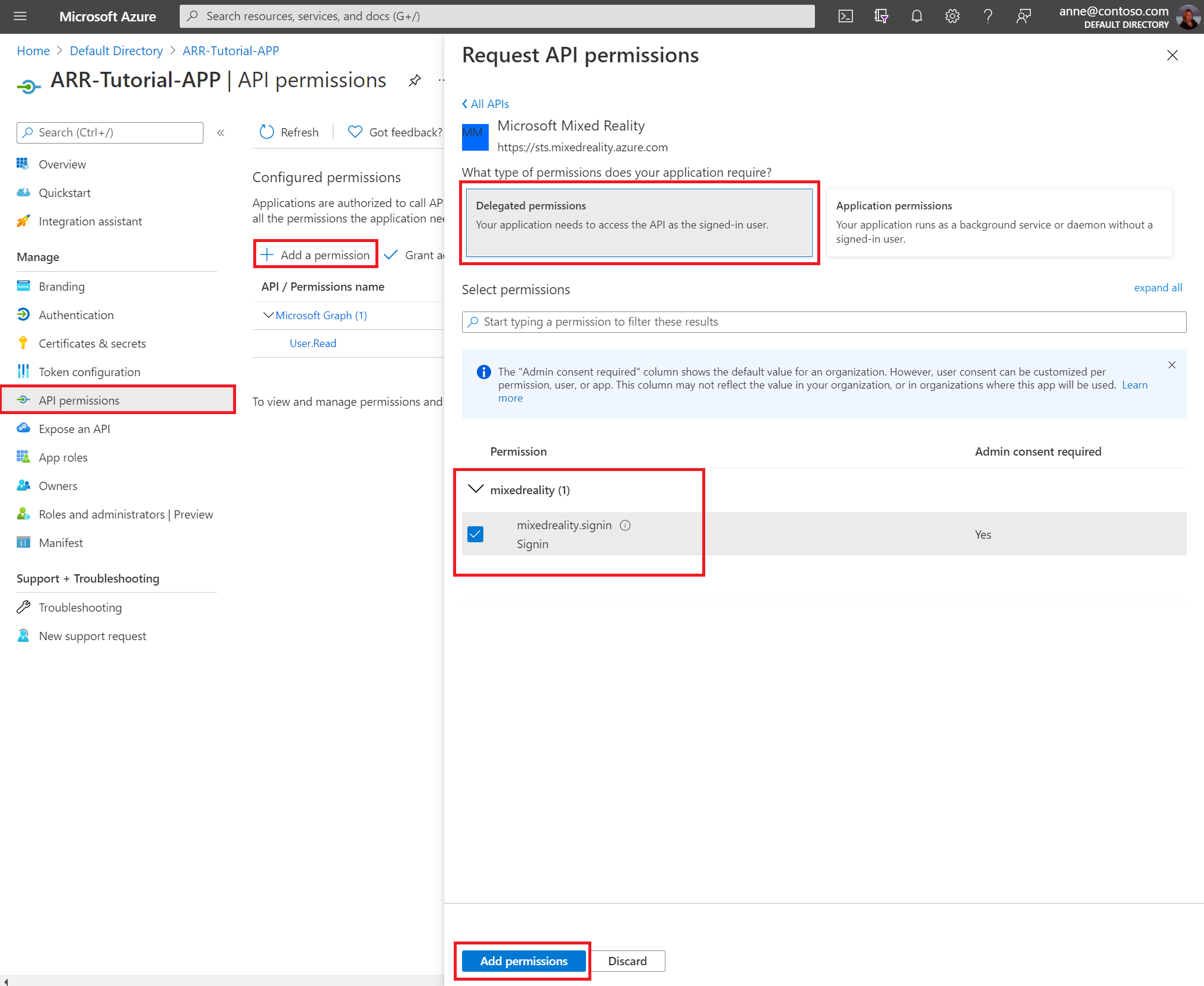 Permissões da API