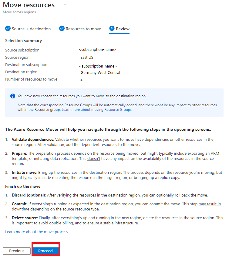 Captura de tela do painel para examinar as configurações de origem e destino.