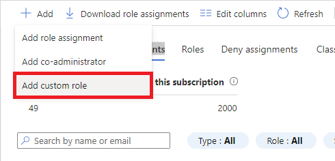 Screenshot showing Add custom role menu.