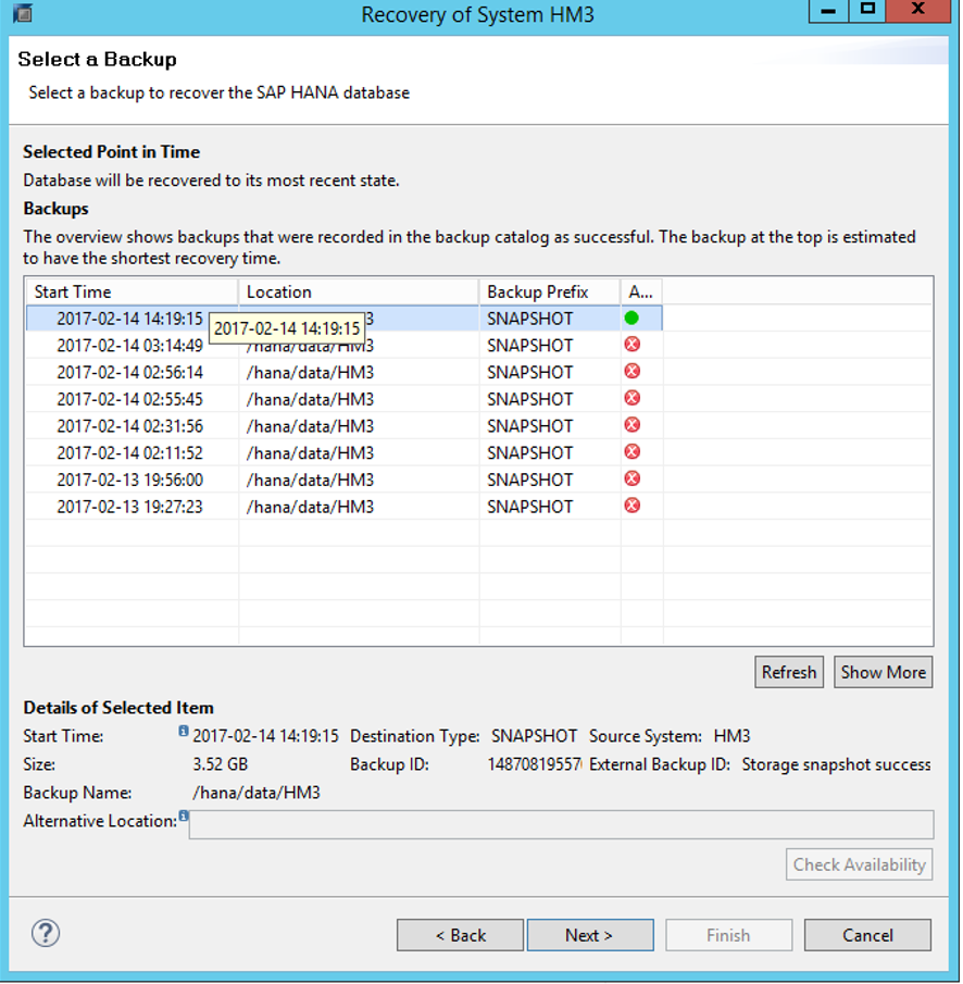 Lista de backups de log de transações para recuperação de desastre