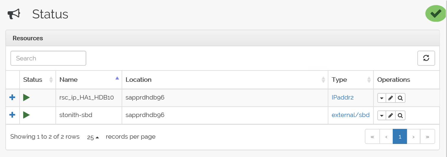 Captura de tela que mostra o status dos dois recursos antes do failover.