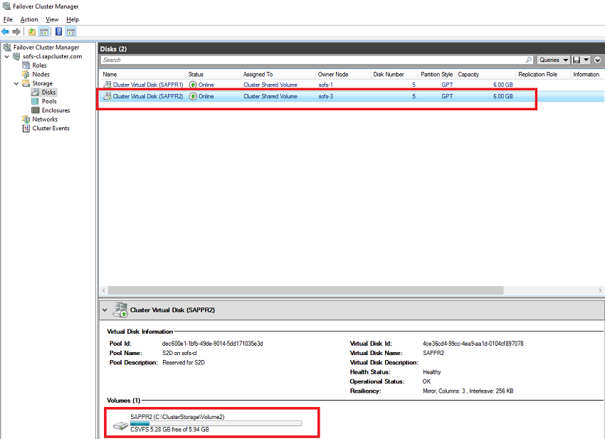 Figura 5: segundo Volume2 no Gerenciador de Cluster de Failover