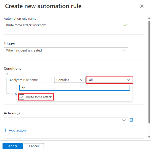 Captura de tela da primeira parte do assistente de regra de automação.