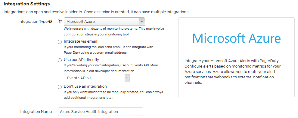 As “Configurações de Integração” do PagerDuty