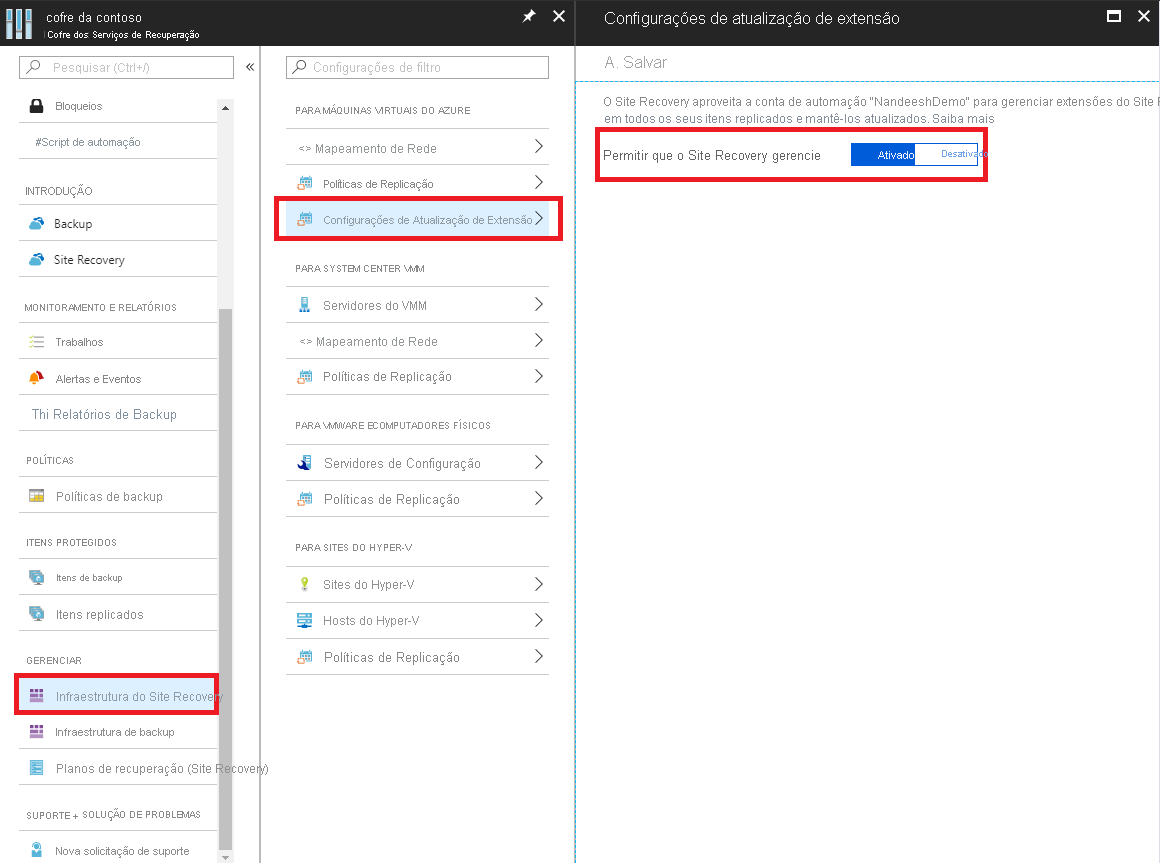 Configurações de atualização de extensão