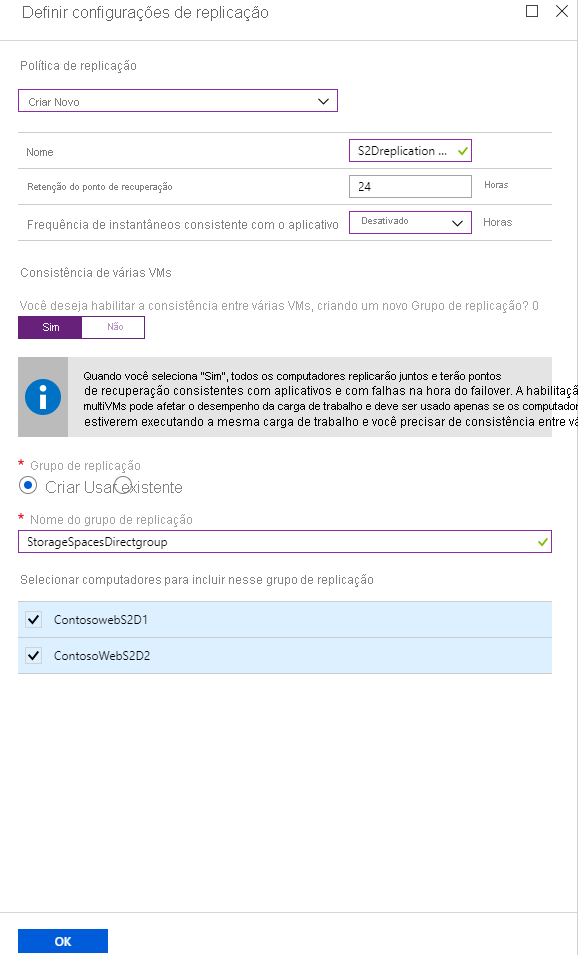 Captura de tela que mostra onde definir as configurações de replicação.