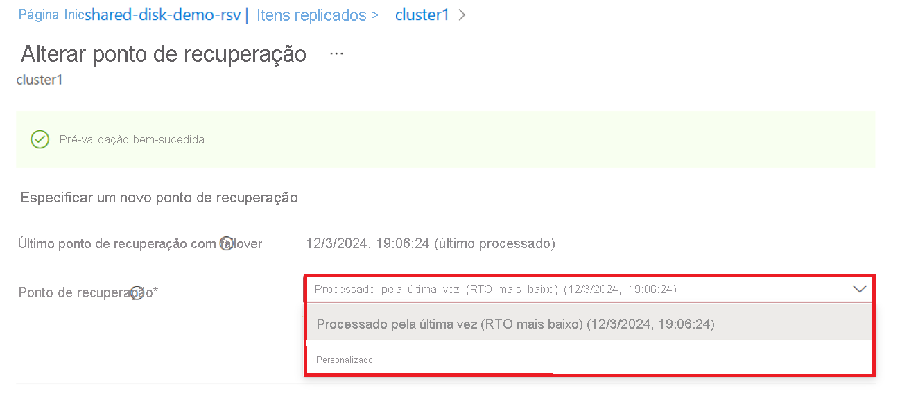 Captura de tela mostrando Alterar Ponto de Recuperação.