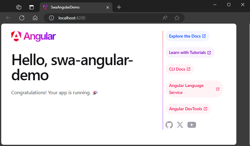 Captura de tela do aplicativo Web angular gerado.