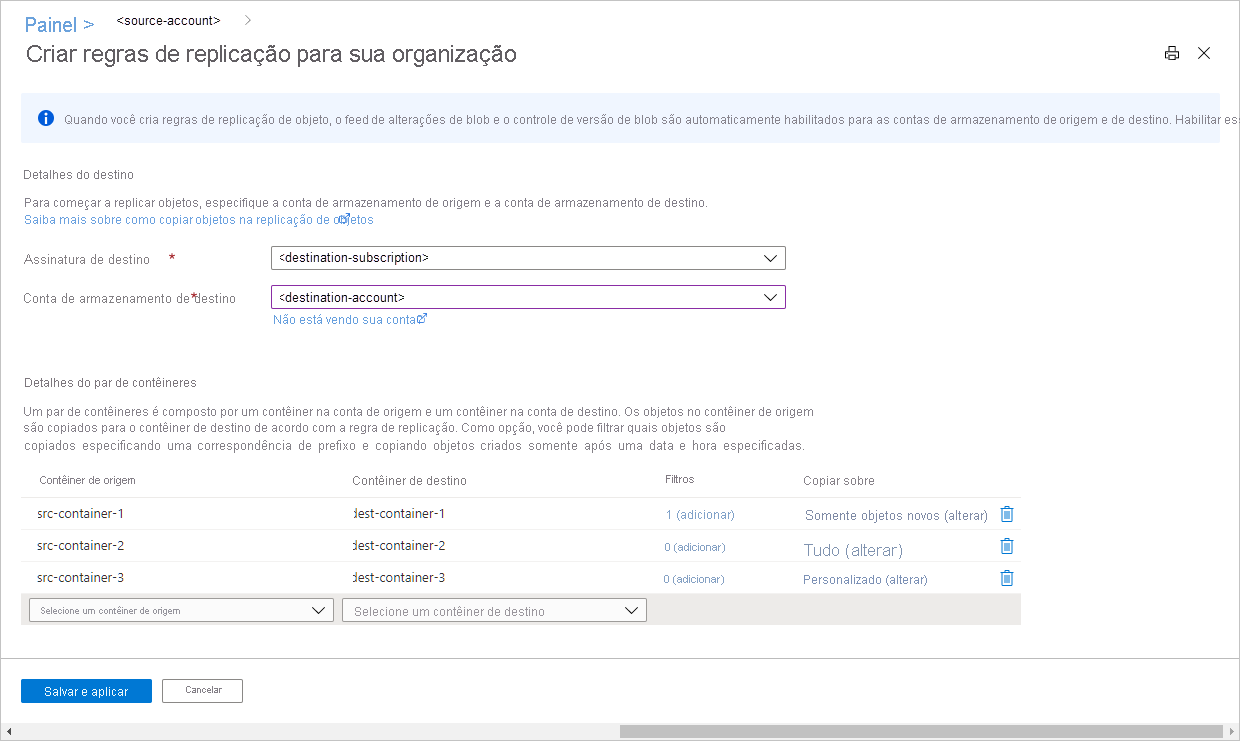 Screenshot showing replication rules in Azure portal