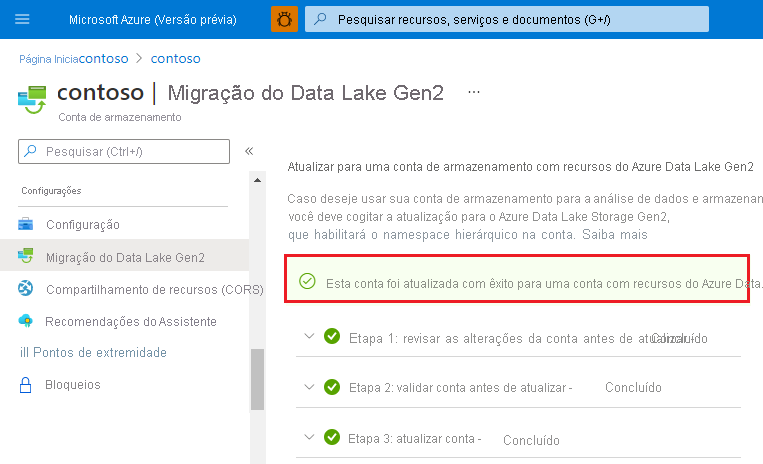 Página de Migração concluída