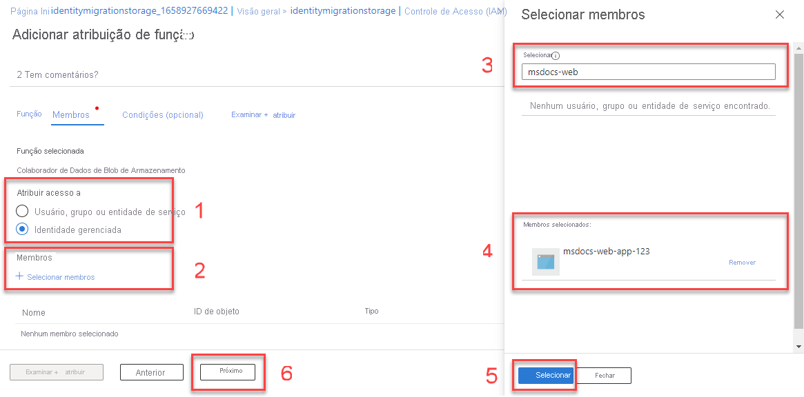 Screenshot showing how to select a system-assigned identity.