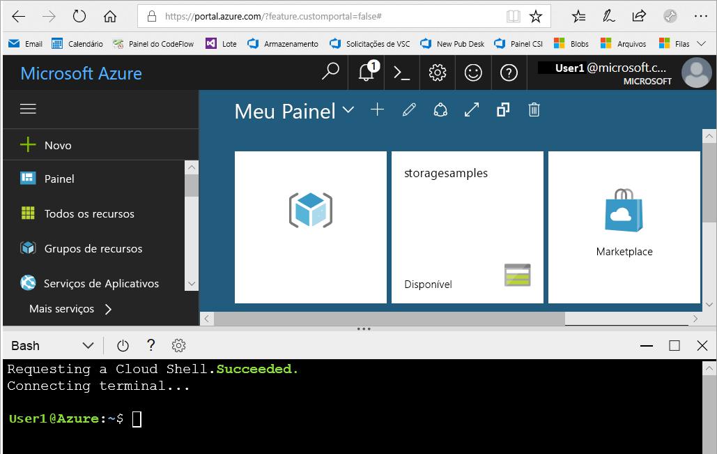 Captura de tela mostrando a janela do Cloud Shell no portal