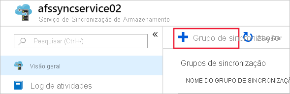 Captura de tela mostrando como criar um grupo de sincronização no portal do Azure.