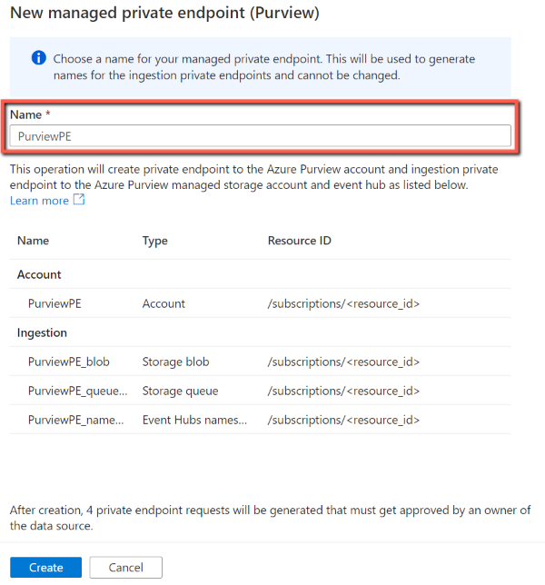 Nomear o ponto de extremidade privado gerenciado para sua conta conectada do Microsoft Purview.