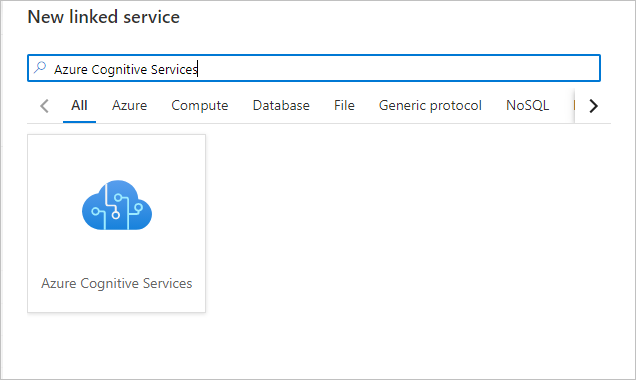 Captura de tela que mostra os serviços de IA do Azure como um novo serviço vinculado.