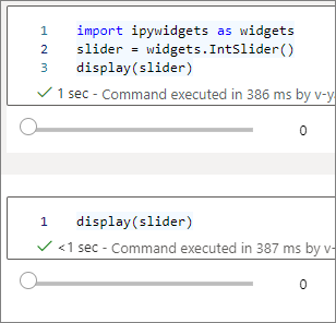 Captura de tela de vários controles deslizantes de widget do IPython em um notebook do Synapse.