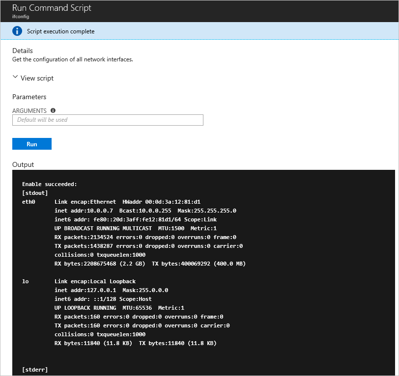 Executar saída de script de comando