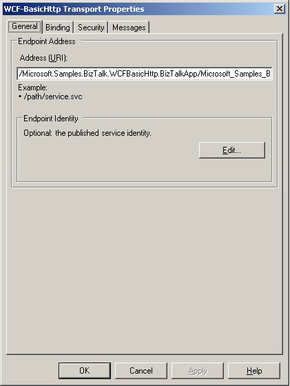 The General tab of the WCF-BasicHttp adapter