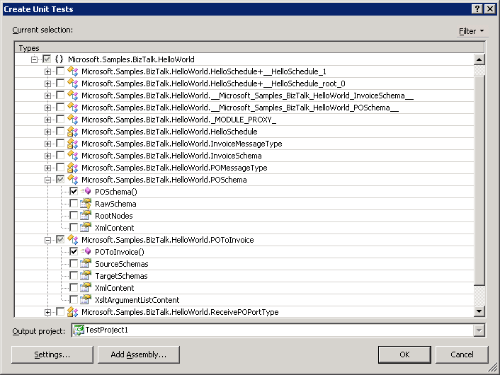 Image that shows the Create Unit Tests dialog box.