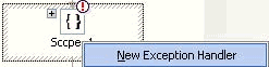 Image that shows where to select New Exception Handler.
