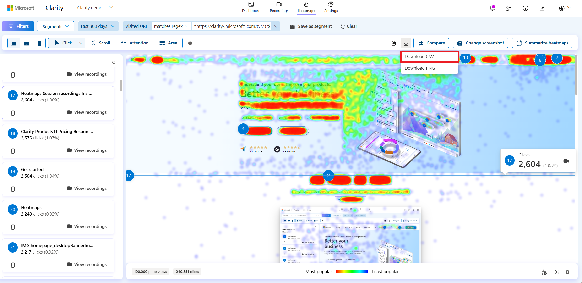 Select download as csv on heatmap.