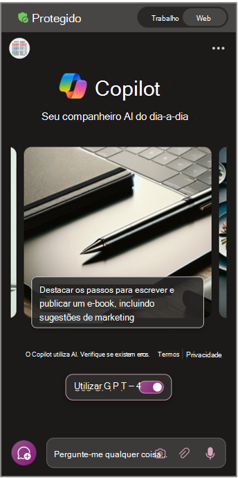 Microsoft Copilot com a Proteção de Dados Comerciais em dispositivos móveis.