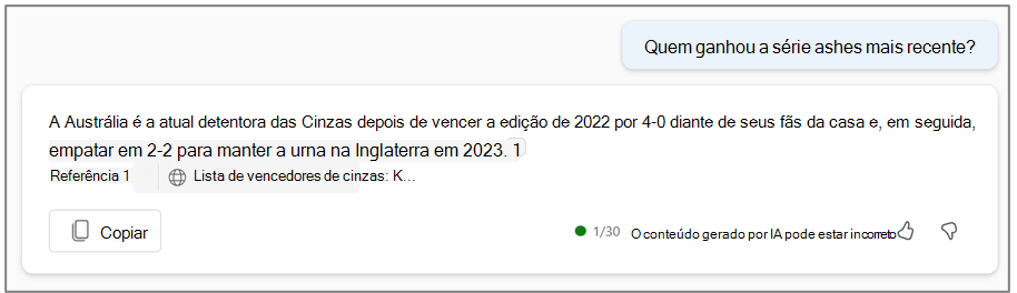 O Copilot pode responder com conteúdo Web ativado.