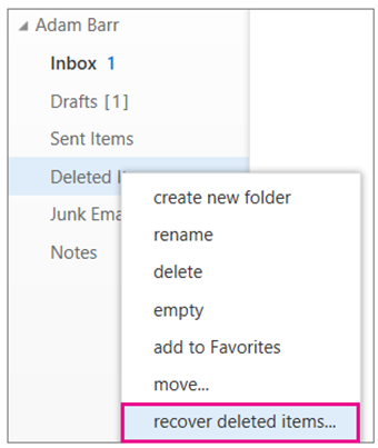 Recuperar itens eliminados ou e-mail no Outlook Web App.