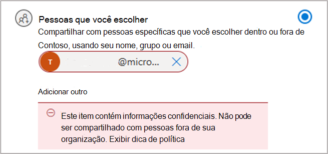 Sugestão de política DLP durante a partilha.