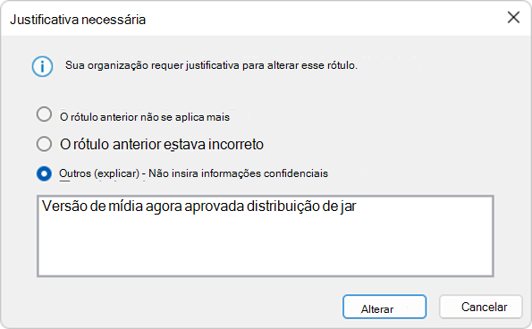 Pedido de justificação de alteração de etiqueta.