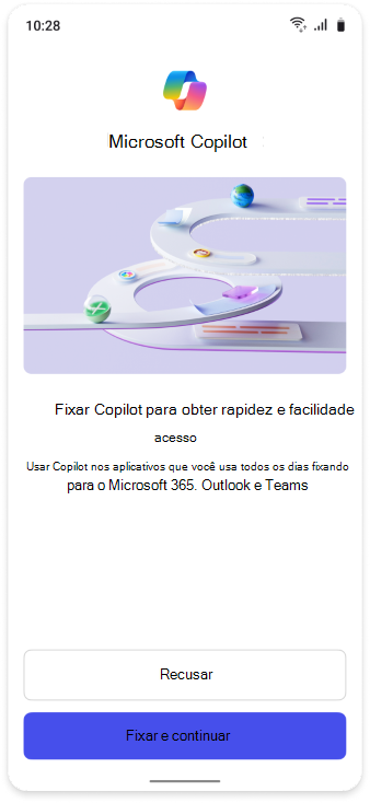 Captura de ecrã a mostrar o pedido apresentado nas interfaces móveis para os utilizadores afixarEm Copilot.