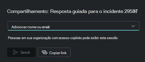 Captura de ecrã a mostrar as opções de ligação de partilha de sessão para copiar a ligação ou enviar uma ligação por e-mail.