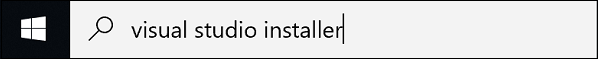 Captura de tela da caixa de pesquisa do Windows que contém o texto: instalador do Visual Studio.