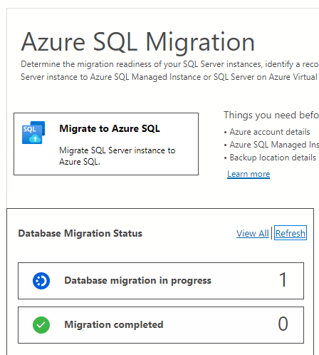 Captura de tela do painel de migração do monitor.