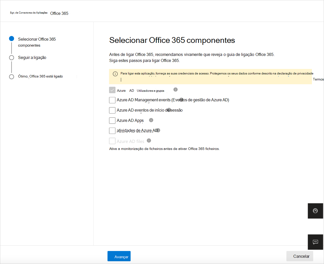 ligar componentes do O365.