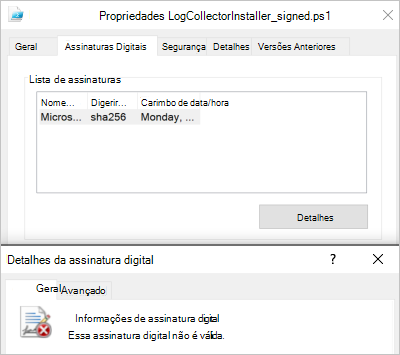 A assinatura digital não é válida.