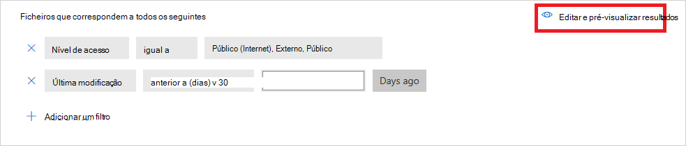 Editar e pré-visualizar resultados da política de ficheiros.
