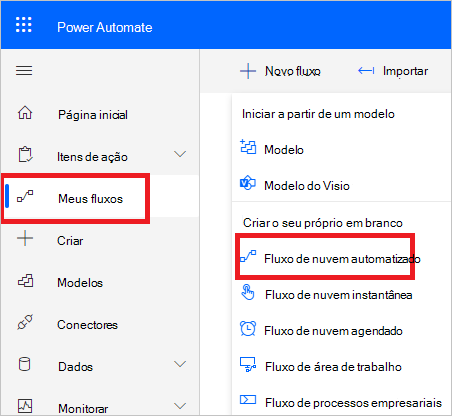 O Power Automate cria um novo fluxo.