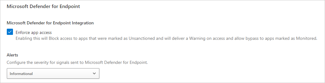 Captura de ecrã a mostrar as definições de alerta do Defender para Endpoint.