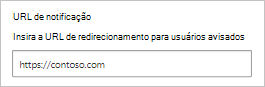 Captura de ecrã a mostrar como configurar o URL de notificação.