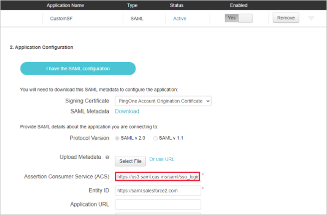 Substitua o ACS no aplicativo Salesforce personalizado.