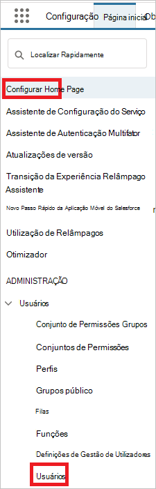 Utilizadores do menu do Salesforce.