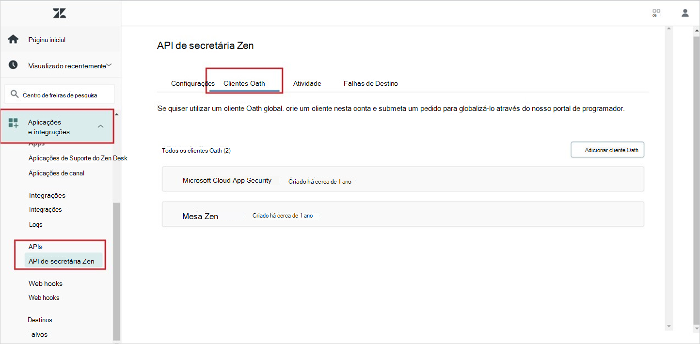 Configuração da API zendesk.