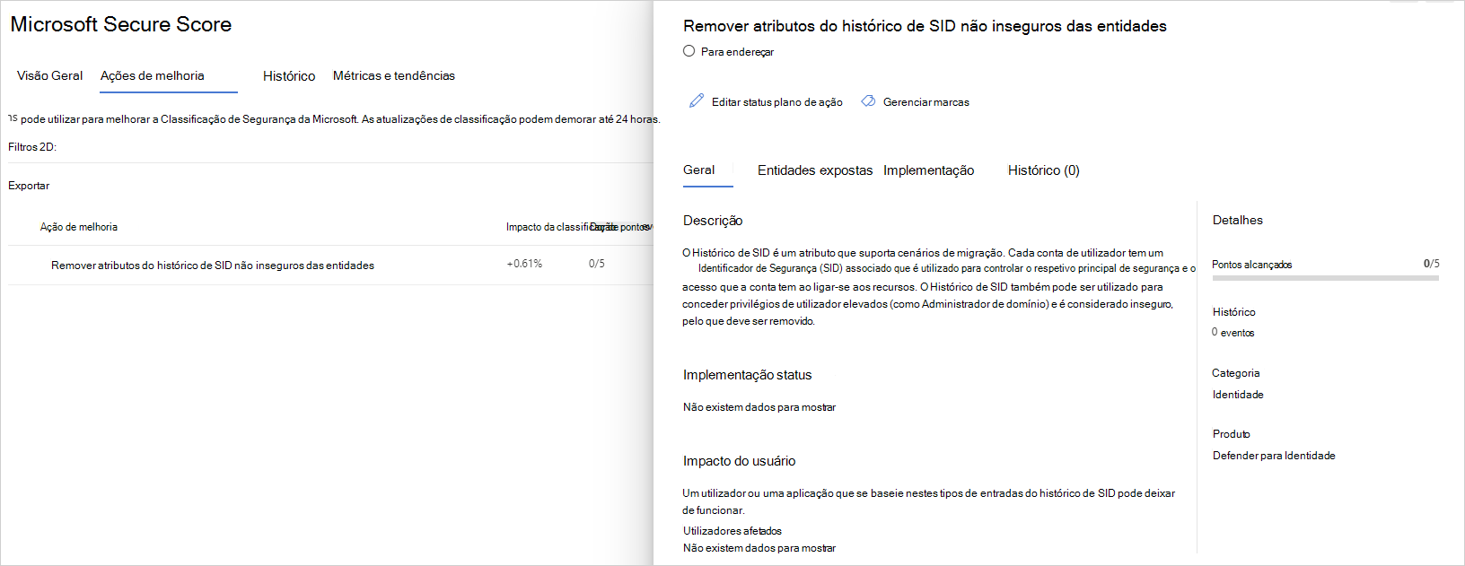 Reveja as entidades mais afetadas e crie um plano de ação.