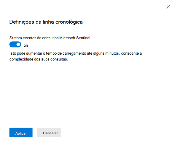 Captura de ecrã a mostrar o botão de alternar das definições de linha do tempo do dispositivo de entidade.