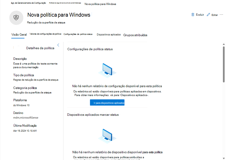 Captura de ecrã da página de política na gestão multi-inquilino no Microsoft Defender XDR.