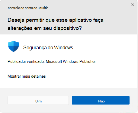 Captura de ecrã a mostrar um pedido de ecrã a pedir permissão para aplicar.