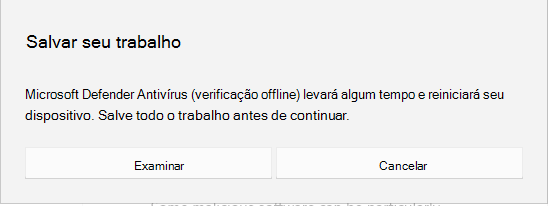 Captura de ecrã do pedido de ecrã para guardar todo o trabalho antes de continuar.