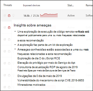 Texto de informações sobre ameaças que pode aparecer ao pairar o rato sobre o ícone. Este tem vários pontos de marca e texto ligado.